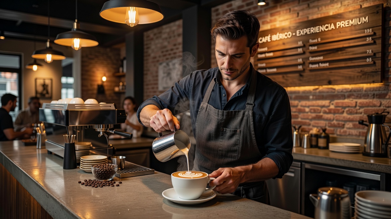 Barista preparando un latte art